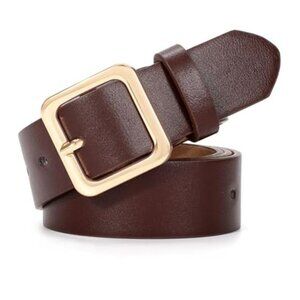 Women Leather Belt Black Fashion Belt for Jeans Pants Dresses Square Buckle